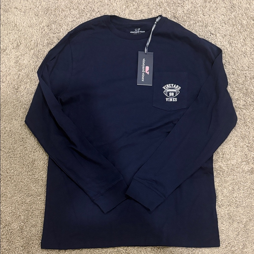 Vineyard Vines Navy Long-Sleeve Pocket Tee with Chest Logo